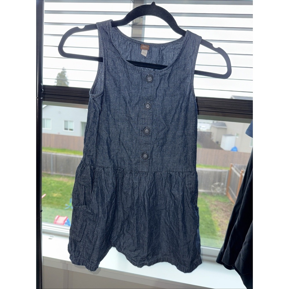 Tea Collection Chambray Denim Button Up Jumper Dress Girls Size 7
